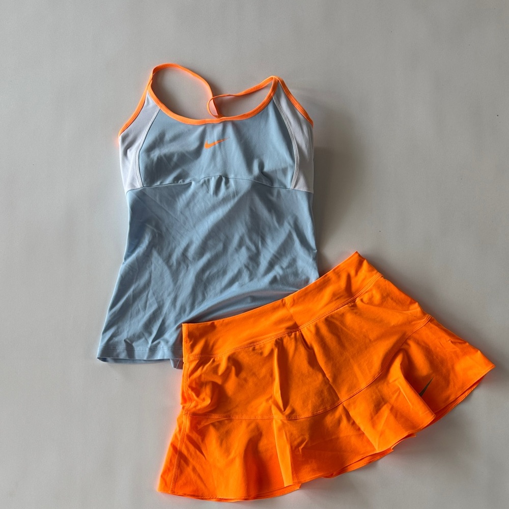 Nike Blue and Orange Women's Tennis Skirt Set
